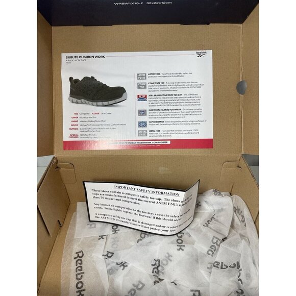 Reebok Work Shoes Womens 11.5W Composite Toe Athletic Sublite Cushion Dark Green - Picture 10 of 13